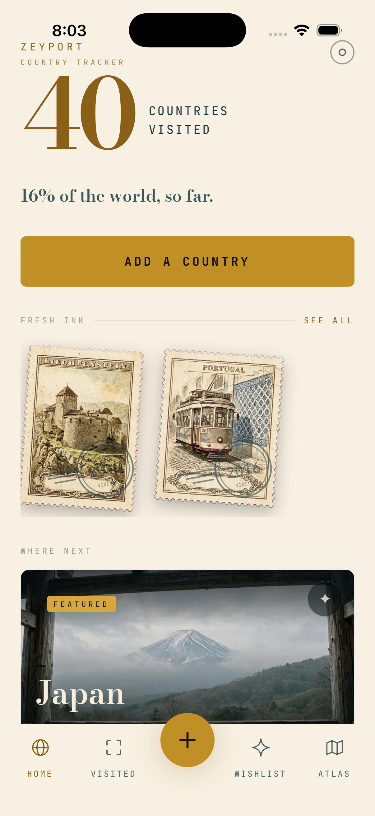 Zeyport travel tracker app preview